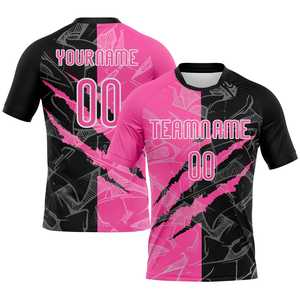 ชุดเสื้อเจอร์ซีย์วอลเลย์บอลแบบระเหิดสำหรับผู้ชายชุดเครื่องแบบทีมเยาวชนซับลิเมชันสีชมพูและสีดำพิมพ์โลโก้ทีมของคุณ - Product Image 1