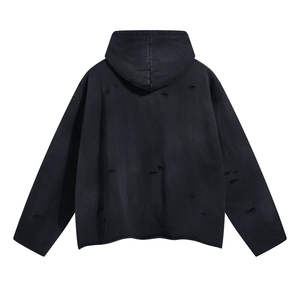 Sudadera con Capucha para Hombre, 100% Algodón, Gruesa, Desgastada, con Agujeros, Estilo Vintage, Lavado Ácido, Color Sólido, Sin Cordones, Decolorada por el Sol - Product Image 4