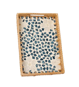 Plateau rectangulaire en rotin artisanal en gros avec incrustation de nacre, plateau de service décoratif tissé naturel, fabriqué au Vietnam - Product Image 5