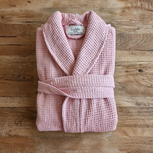 Bata de Baño Unisex de Algodón 100% con Tejido Interlock Piqué y Waffle, para Hotel y Spa, con Logotipo Personalizado, Proveedor OEM Turquía - Color Rosa Claro - Product Image 5
