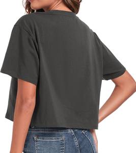 Camisetas recortadas para mujer, corte holgado, Media caída, hombro, verano, informal, holgado, liso, sólido, básico, de manga corta, camisetas cortas - Product Image 3