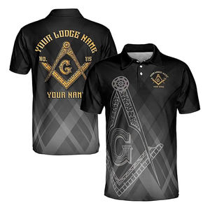Personalizar el nombre de la logia masónico masonería emblema Mason negro Polo camisa de alta calidad por encargo de manga corta para hombres Polos - Product Image 4