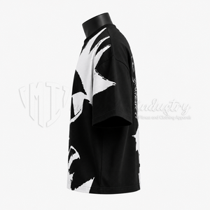 Camiseta Gráfica Negra y Blanca Extra Grande Personalizada, Algodón Grueso, Ropa Urbana, Fabricante de Ropa de Marca Privada OEM ODM - Product Image 4