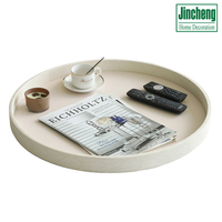 Weißes Großes Rundes PU-Leder Elegantes Multifunktionales Aufbewahrungstablett Ottoman zum Servieren von Tee und Kaffee im Schlafzimmer Wohnzimmer Küche