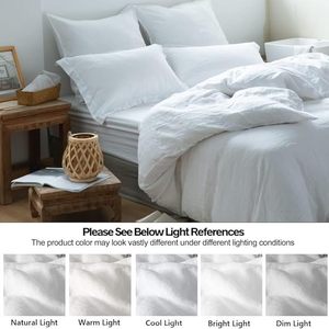 French Flax White Cotton Duvet Cover <b>Set</b> Breathable Soft <b>Comforter</b> Queen Size Bed Solid Pattern Home Hotel Weddings Hospital - Product Image 3