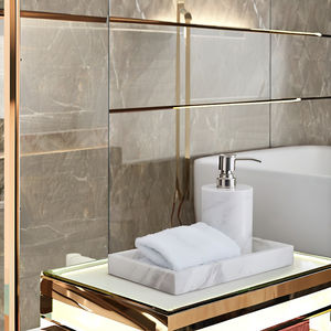 Plateau de toilette en marbre écologique de luxe en deux parties pour parfum, bijoux et décoration intérieure, articles de toilette modernes pour hôtel et plateau de service - Product Image 2