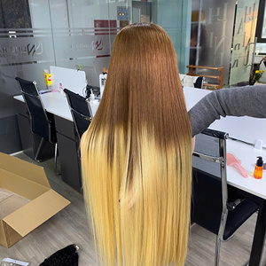 Peluca de Cabello Humano Liso Marrón Ombre de Lujo, con Encaje Completo 13x6 HD Transparente, Sin Pegamento, Cabello Remy Indio, 250% de Densidad - Product Image 3