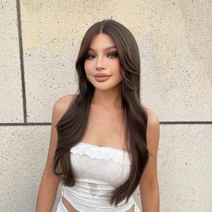 Luanne-DWY Long-Length Natural Wavy Brown Glueless Synthetic <b>Wig</b> Transparent Lace Front Middle Part Synthetic <b>Wigs</b> for Women - Product Image 1