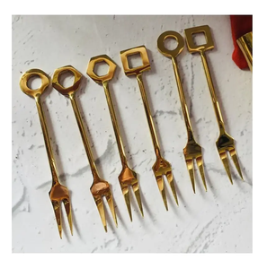 Juego de 6 tenedores de fruta de latón, mango de diseñador, fabricante de acero espejado, mayorista, venta directa de fábrica - Product Image 1