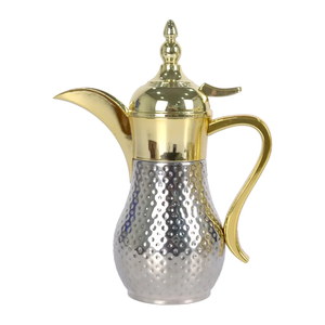 Arabic Gold Round <b>Tray</b> and Dallah Set-Stainless Steel Eco-Friendly Traditional Tea Service - Product Image 3