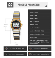 Jam Tangan Digital Wanita Mewah TOP SKMEI 2446 - Tali Baja Anti Karat Berlian Tahan Air 30M Alarm & Stopwatch Bercahaya