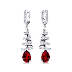 Boucles d'oreilles longues pendantes pour femmes, en or massif 18 carats, serties de diamants véritables et de rubis cultivés en laboratoire, design spirale de diamants. - Product Image 1