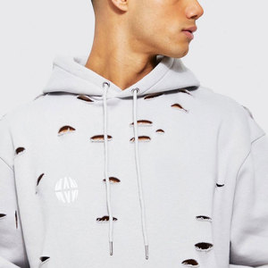 Sudadera con capucha con bordado desgastado de muestra gratis para ropa de calle de invierno para hombre - Product Image 3