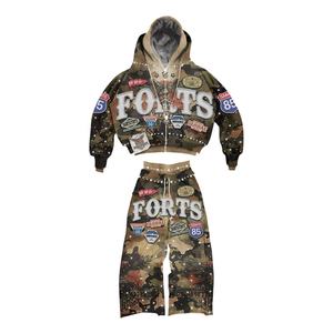 Survêtement unisexe en coton lourd 100% personnalisé pour l'hiver, style streetwear, à capuche, uni, effet vieilli, imprimé vintage, délavé à l'acide - Product Image 1