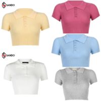 Camisetas de Mujer de Alta Calidad con Logotipo Personalizado, Tejido Acanalado Transpirable, Estampado, Manga Corta, OEM