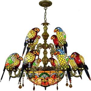 SIMIG Tiffany stil Vintage vitray avize papağan kuş avize lamba kırsal oturma odası için asılı ışıklar - Product Image 5