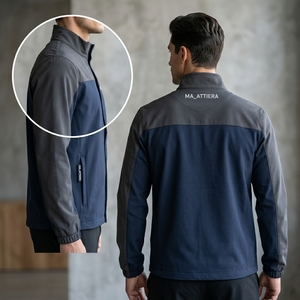 Chaqueta deportiva informal ligera con cuello alto y cremallera, color azul marino y gris, para hombre, cortavientos para exteriores. - Product Image 5