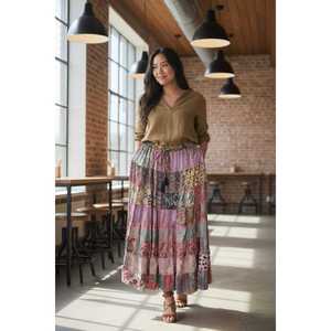 Jupe en mousseline de soie colorée à taille élastique, douce et respirante, coupe droite, style crayon, avec cordon de serrage, taille XS, élégante et décontractée - Product Image 6
