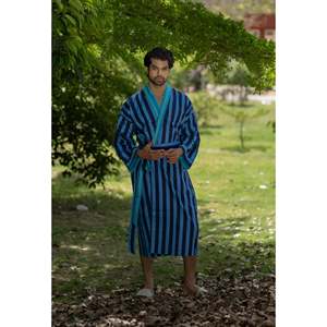 Robe Kimono Bohème en Pur Coton pour Homme, Peignoir de Luxe Géométrique Unisexe, Peignoir de Bain Coupe Décontractée XL, Vêtement d'Intérieur Doux d'Été Réversible - Product Image 5