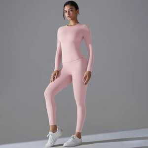El mejor conjunto de yoga para gimnasio sin costuras para mujer, ropa deportiva superior, traje para entrenamiento físico, logotipo en la cintura - Product Image 6