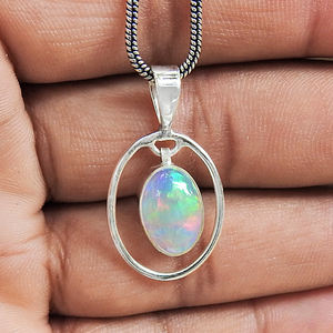 Colgante de forma redonda de piedras preciosas de ópalo de Plata de Ley 925, joyería antigua hecha a mano, diseño único, colgante Natural Vintage para mujer - Product Image 2
