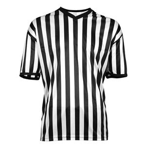 Men's Official <b>Black</b> & <b>White</b> <b>Stripe</b> Soccer Referee Jersey Custom Wholesale Football Referee Uniform <b>Shirt</b> Soccer Wear - Product Image 1