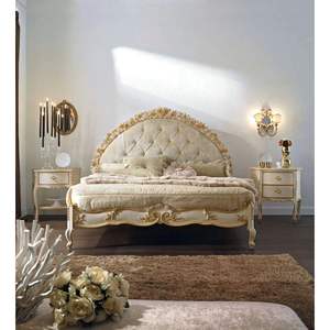 Baroque <b>Bed</b> <b>White</b> Upholstered - Luxurious Design, Intricate Details - Product Image 2