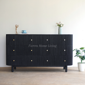 Gabinete de madera de teca maciza moderno superior con 6 cajones Acabado de color negro para muebles de sala de estar - Product Image 1