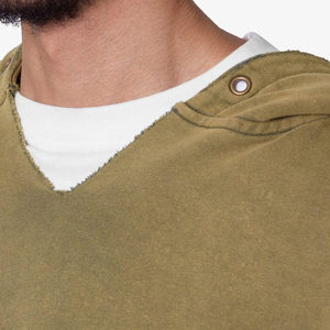 Top trendy <b>V</b>-neck High Quality Vintage Ripped Blank Drop Shoulder French Terry Acid <b>Wash</b> Distressed Cropped Hoodie Men - Product Image 6