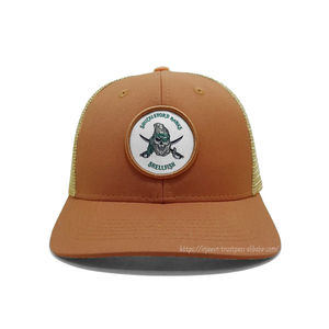 Sombreros de camionero personalizados Logotipo tejido personalizado Gorras naranjas Gorra ajustable para exteriores Pre Curve Bill, Gorra de camionero para hombre - Product Image 2