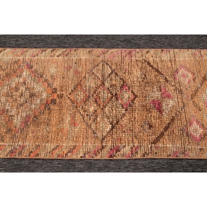 Turkish Wool Rug Eco-Friendly Traditional Design 2.5x12.8 ft Small Rug Orange <b>Brown</b> Herki Patchwork Latex Backing - Product Image 5