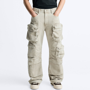 Vaqueros cargo negros informales de moda para hombre con logotipo personalizado con bolsillos, Vaqueros utilitarios de talla grande, precio al por mayor - Product Image 1