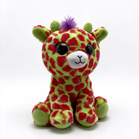 Peluche girafe verte et rouge à pois personnalisée, adorable animal de la savane en peluche avec de grands yeux noirs scintillants, girafe assise douce