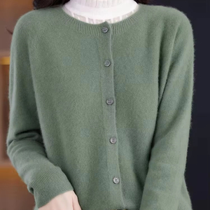 2024 New Chic Women's Basic O-neck <b>Cardigan</b> Spandex/Polyester Thick Winter Front Logo Soft Knitwear <b>Coat</b> - Product Image 1