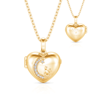 Collar Jeulia Personalizado con Colgante de Corazón Dorado Grabado con Foto de Gato y Luna en Acero Inoxidable - Product Image 1