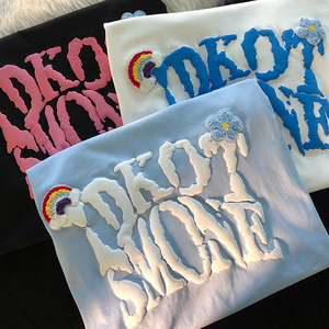 เสื้อยืดพิมพ์ลายแบบกำหนดเองสำหรับชายและหญิงทรงหลวมโอเวอร์ไซส์ผ้าฝ้าย100% พิมพ์ลายพัฟ3D ออกแบบได้ตามต้องการ - Product Image 3