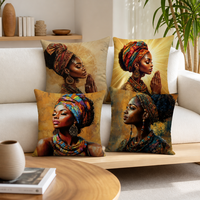 Housse de coussin décorative African Sunset Safari en polyester doux, motif carte d'Afrique et paysage, pour canapé