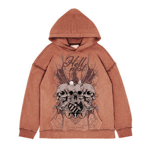 Sweat à capuche premium tendance en molleton de coton, effet vieilli, couleur unie, respirant, coupe classique, avec logo personnalisé, pour hommes et femmes, vente en gros, 100% coton - Product Image 4