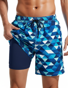 Short de bain pour homme imprimé d'animaux floraux Séchage rapide 2-en-1 Doublure de compression taille moyenne Street Style Tissu tissé Shorts Poches - Product Image 4