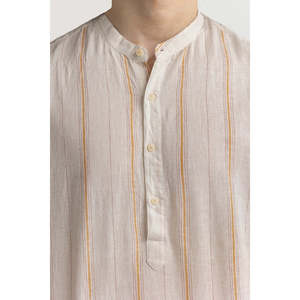 <b>Men's</b> Casual <b>Shirt</b> <b>White</b> Orange Stripe Slim Fit 100% Cotton Poplin Breathable Yarn Dyed Sizes 3XL and 2XL Available - Product Image 1