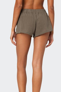 Pantalones cortos de moda de cintura alta, ajuste relajado, mezcla de algodón, pantalones cortos para mujer, venta al por mayor, pantalones cortos cómodos de verano con logotipo personalizado - Product Image 2