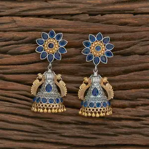 Oxidised Jhumki Style Peacock Earring With 2 Tone Plating 804041 Available At Reasonable Price