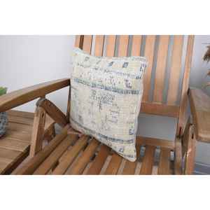 Almohada de retazos Kantha de lana Beige, almohada rústica esponjosa bordada Vintage de lujo de 14x14 pulgadas para uso en el suelo - Product Image 3