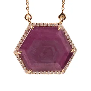 Розовое Мари сапфир драгоценный камень однотонное 14 карат желтое золото бриллиантовое ожерелье с цепочкой 18 дюймов ювелирные изделия оптом поставщик