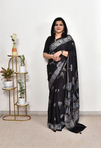 El último diseñador Chanderi Silk Georgette Saree con blusa bordada Alta demanda Ropa india y pakistaní suave a la venta - Product Image 6