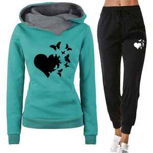 ชุดออกกำลังกายแบบมีฮู้ดพิมพ์ลายผีเสื้อคอปกมีฮู้ดสำหรับกีฬาฤดูหนาว - Product Image 2