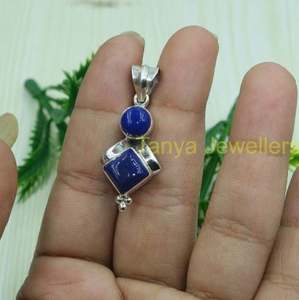 Collier avec pendentif en lapis-lazuli bleu naturel, pendentif en argent sterling 925, grand bijou en lapis-lazuli, cadeau pour femme - Product Image 3