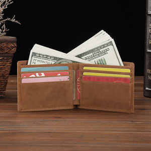 กระเป๋าสตางค์หนังผู้ชายแบบสั้นสำหรับผู้ชายกระเป๋าใส่บัตรกระเป๋าสตางค์หนังแท้ลายม้าบ้ากระเป๋าสตางค์แฟชั่นคุณภาพสำหรับผู้ชาย - Product Image 3