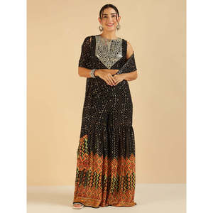 Conjunto DEEBACO para Mujer, Top de Muselina con Borde Bandhani hasta el Tobillo y Pantalones Palazzo con Dupatta, Conjunto Coordinado, Elegante y a la Moda - Product Image 6