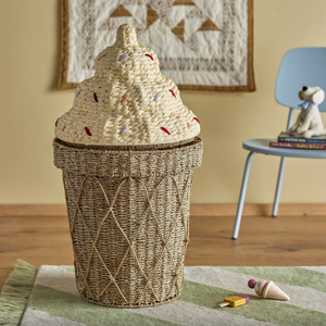 Joli panier de rangement en forme de crème glacée tissé mignon | Paniers en jacinthe d'eau tissés à la main pour salon chambre pépinière décor à la maison - Product Image 3